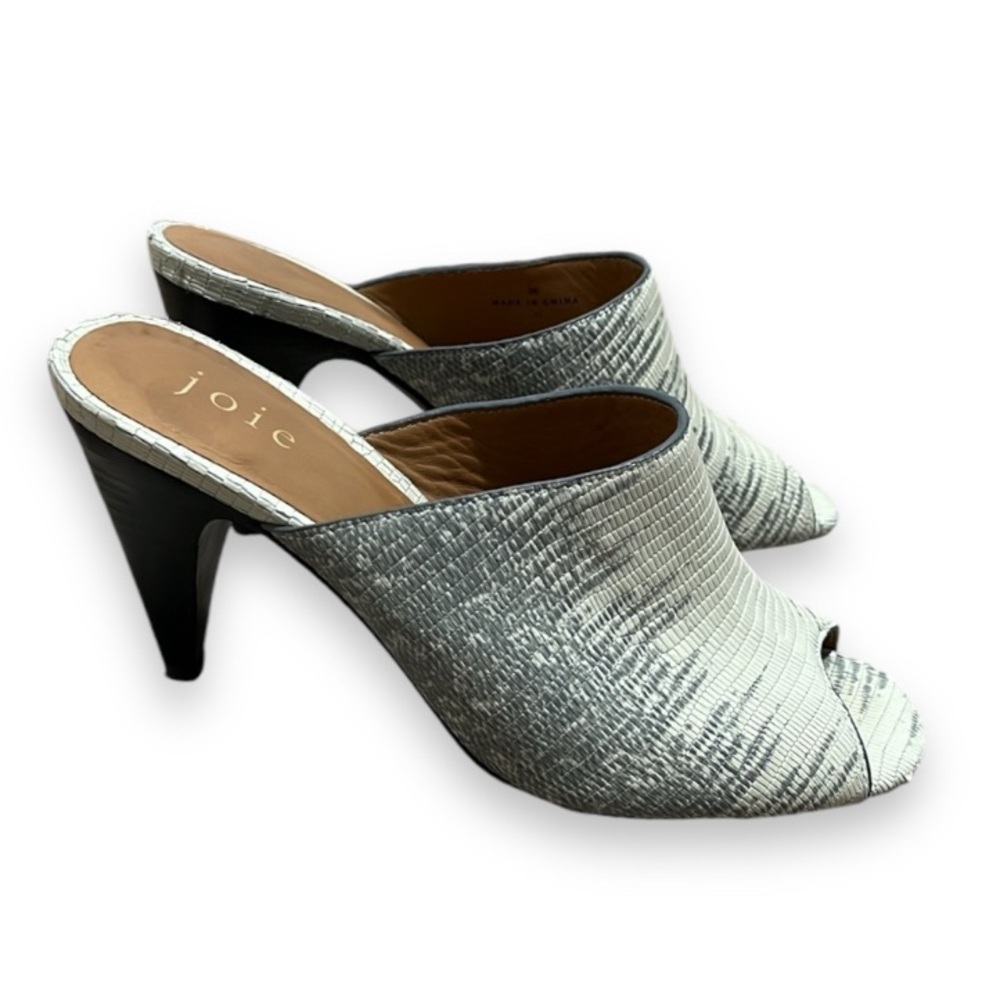 Joie Olya White Gray Tapered Heel Wedge Slip On Shoe Women's Size 6 EU Size 36